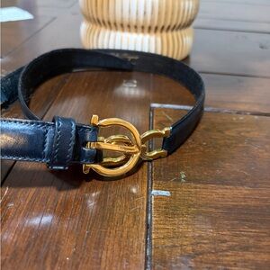 Salvatore Ferragamo Black Belt with Gold Buckle